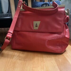 Vintage Coral Red Leather Bag